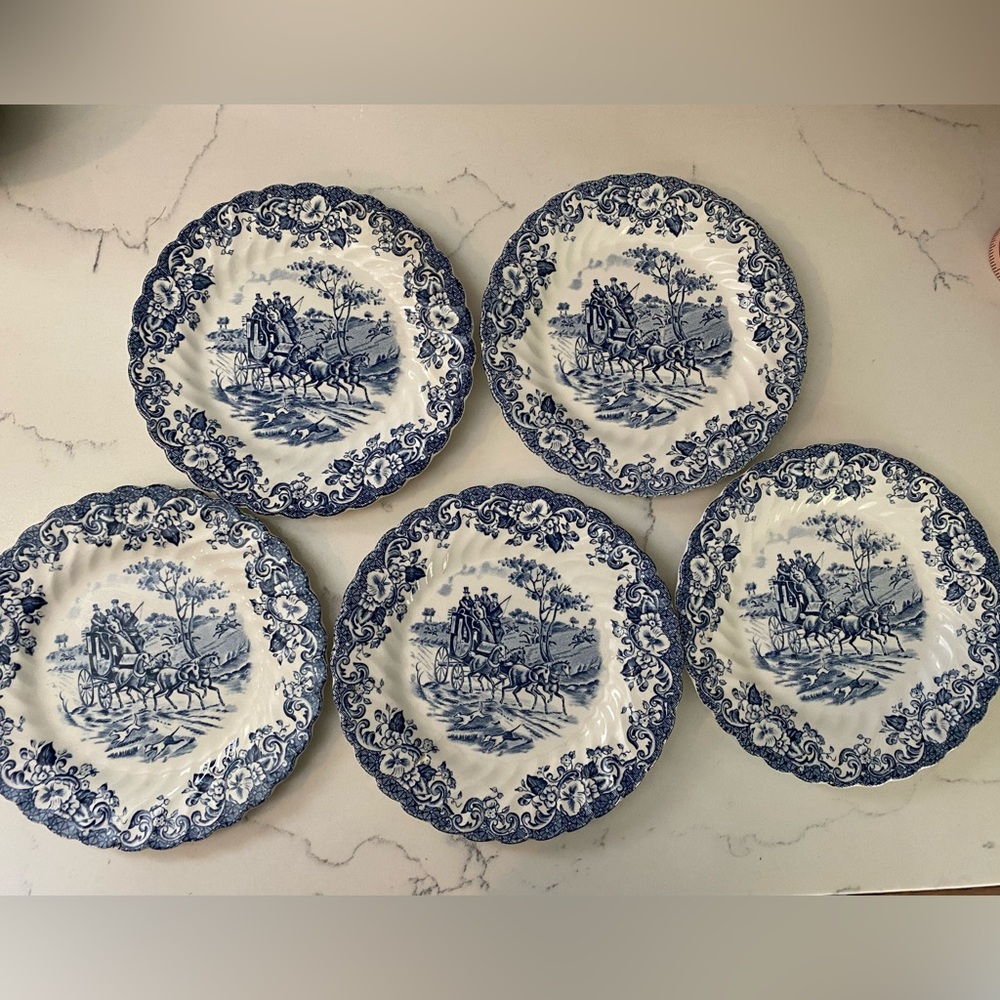 Vintage Johnson Bros. “Coaching Scenes” bread and saucer plates England